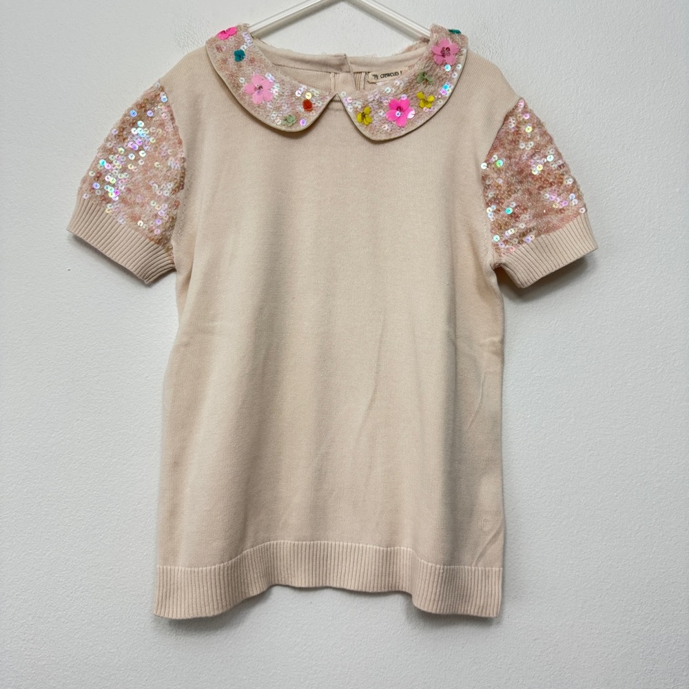 Crewcuts Pink Sequin Collar Sweater